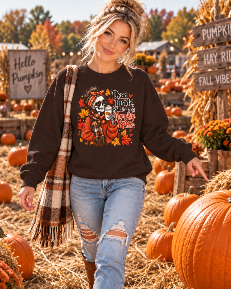 Dead Inside, Still Ordering Pumpkin Spice — Unisex Sweatshirt